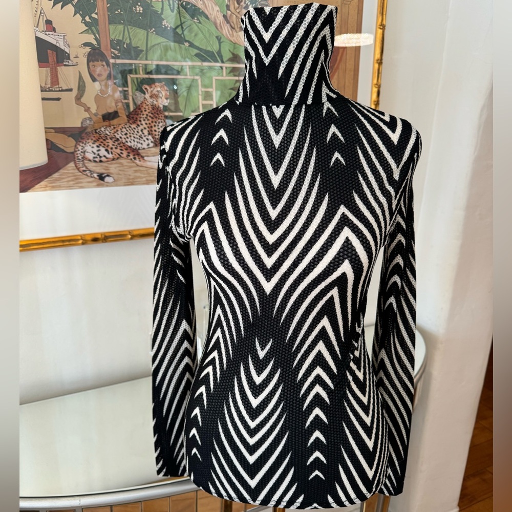 Black And White Geometric Patterned Turtleneck - image 1